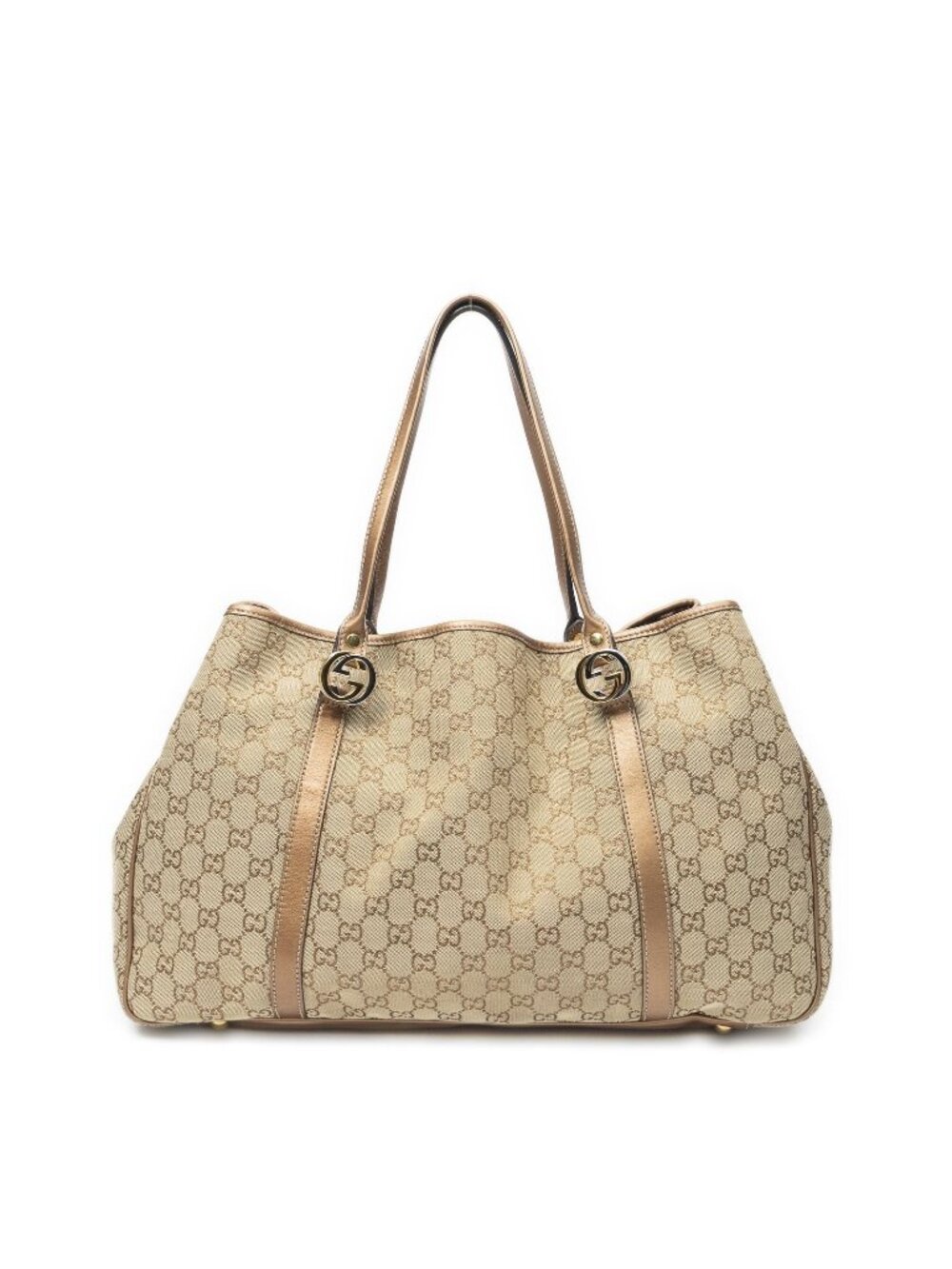 Gucci Large Twins Tote Bag Beige Brown Metallic GG Canvas